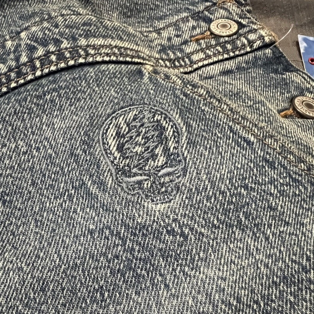 Lucky Brand Grateful Dead Shortalls Women's Denim Blue Shorts XL Overalls Hippie - Picture 3 of 6